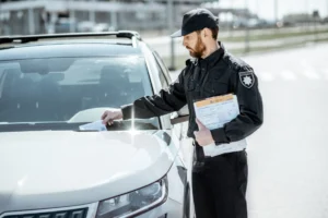 cop putting ticket on car